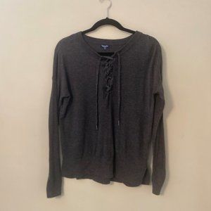Grey Splendid Drawstring Worn Sweater
